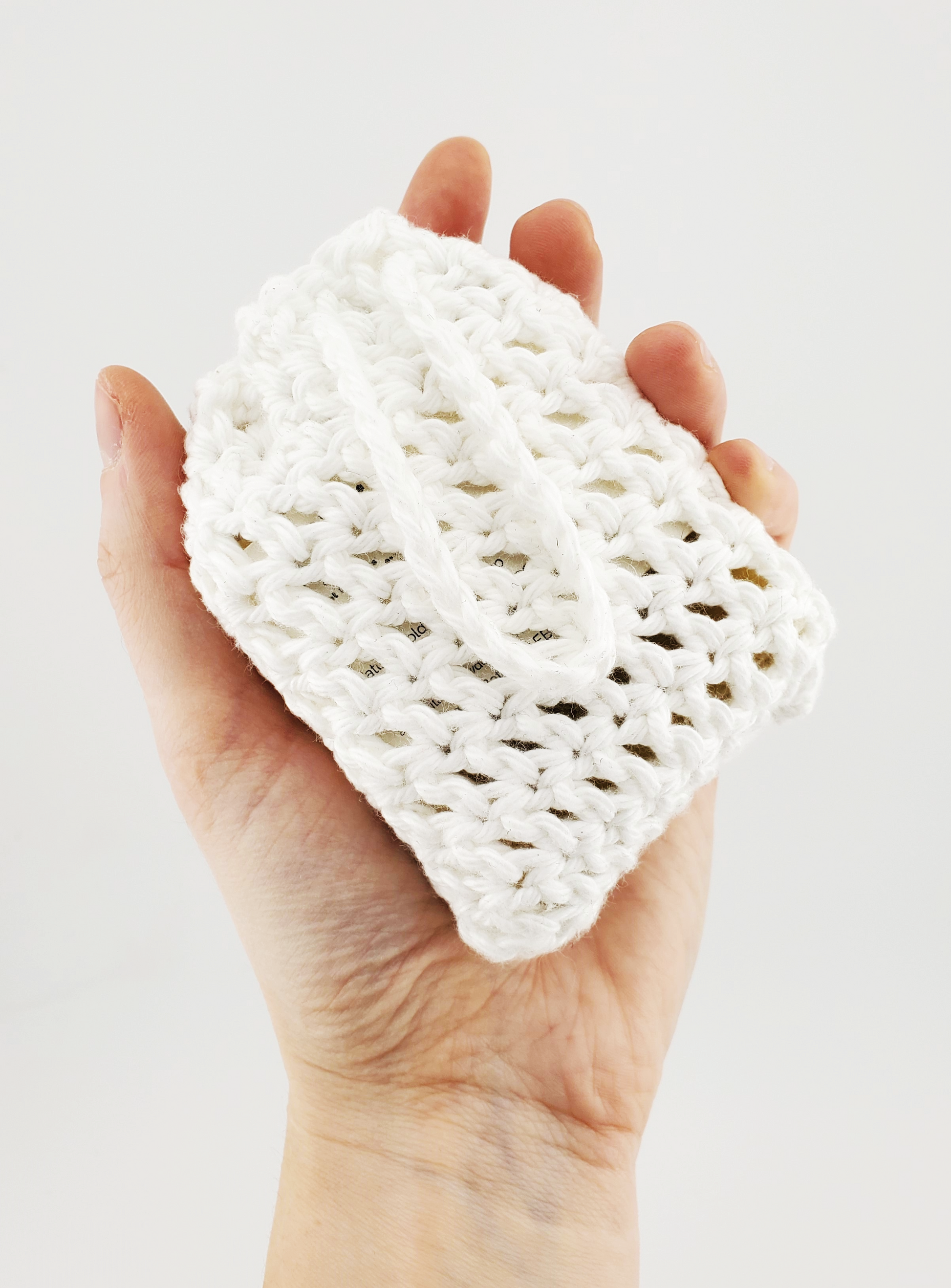 Crochet Soap Pouch with Hand Reference